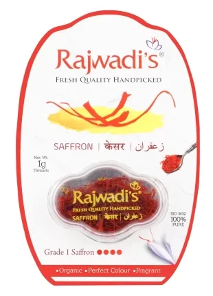 Rajwadi Pure Kesar Saffron 1 Gram Pack. Fresh Quality, Handpicked, Kashmiri Grade 1. 100% Organic, Perfect threads, Natural Fragrance. 