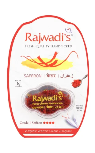 Rajwadi Pure Kesar Saffron 1 Gram Pack. Fresh Quality, Handpicked, Kashmiri Grade 1. 100% Organic, Perfect threads, Natural Fragrance. 