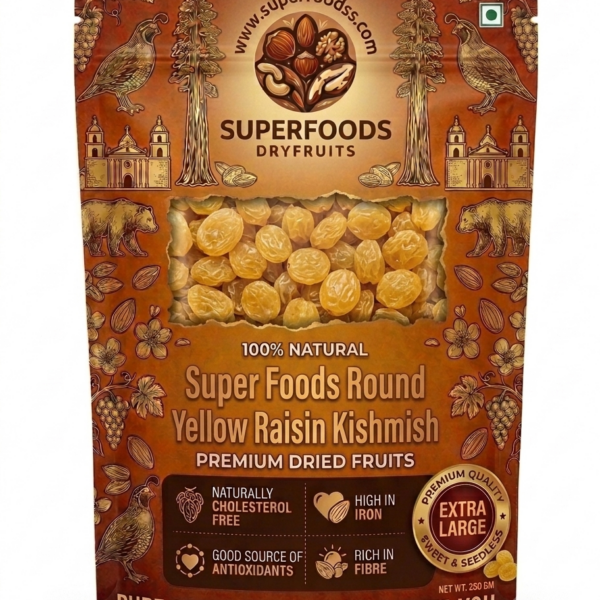 Super Foods Round Yellow Raisin Kishmish 250 GM